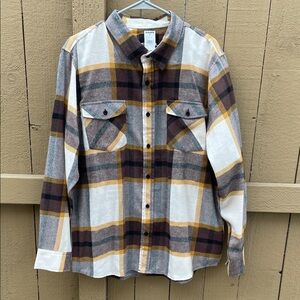 RSQ Plaid Button-Front Flannel Shirt - Brown/White
